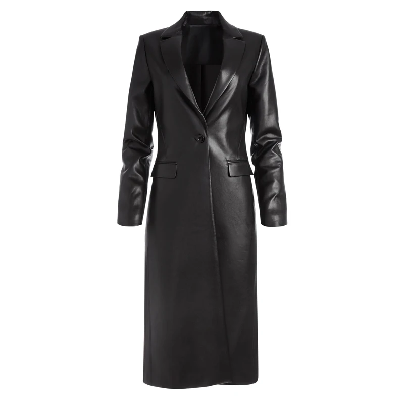 Giacca in pelle da donna monopetto lunga stile classico Cappotto in pelle di pecora primaverile e autunnale da donna