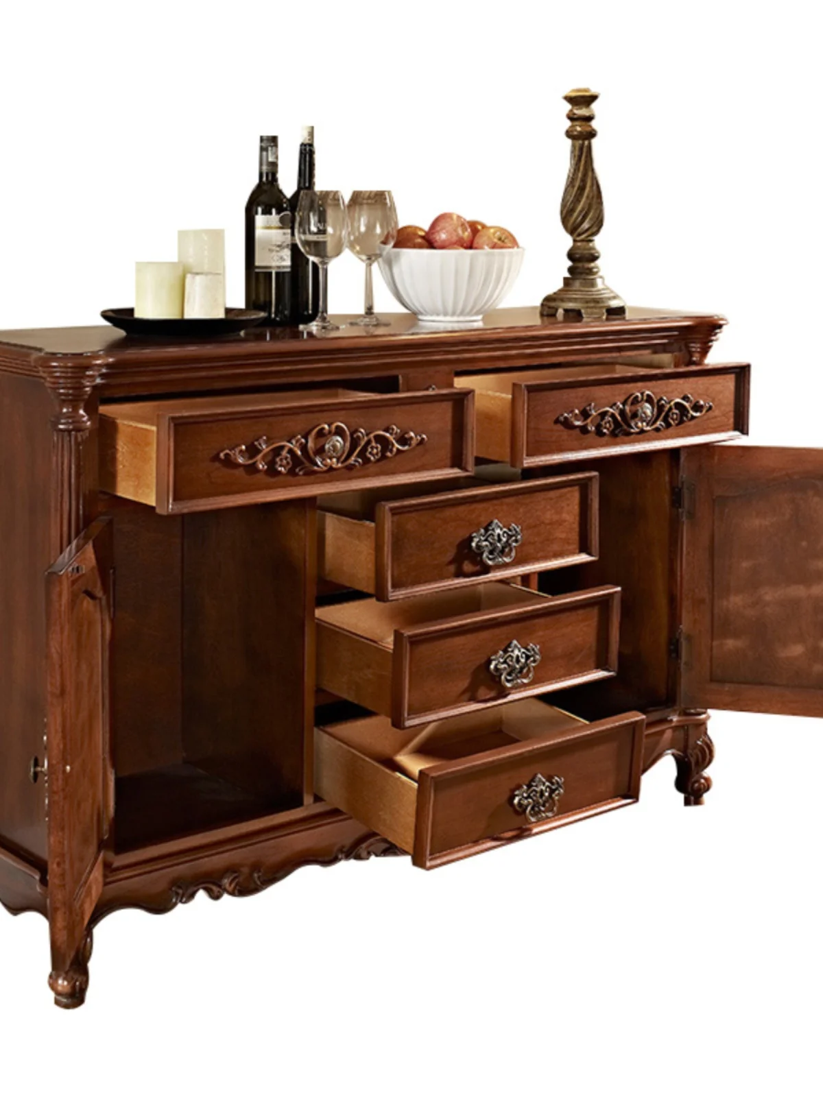 

American solid wood dining side cabinet European multi-functional storage cupboard tea cabinet retro entrance cabinet sofa