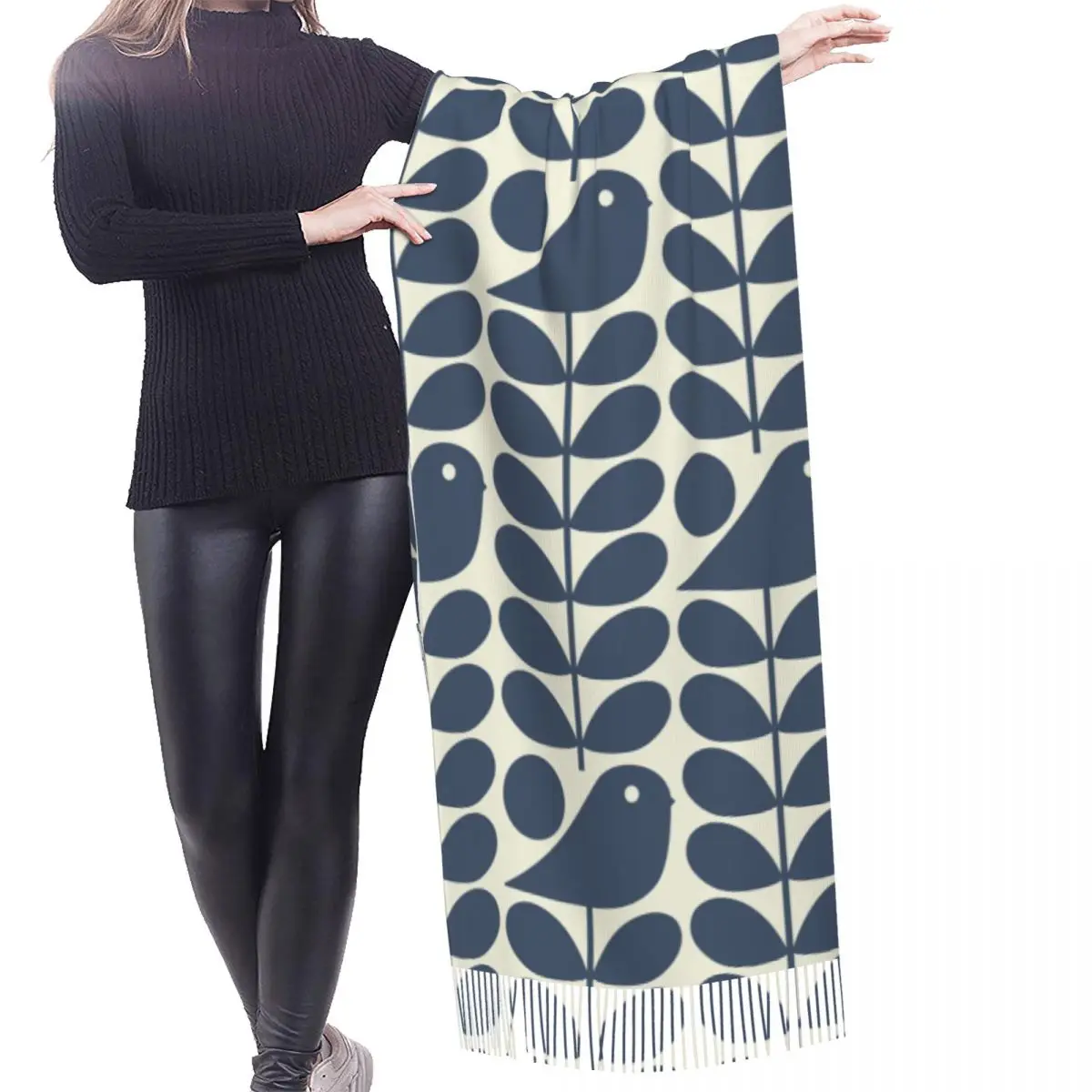 Custom Printed Orla Kiely Early Bird Dark Marine Scarf Women Men Winter Warm Scarves Shawls Wraps