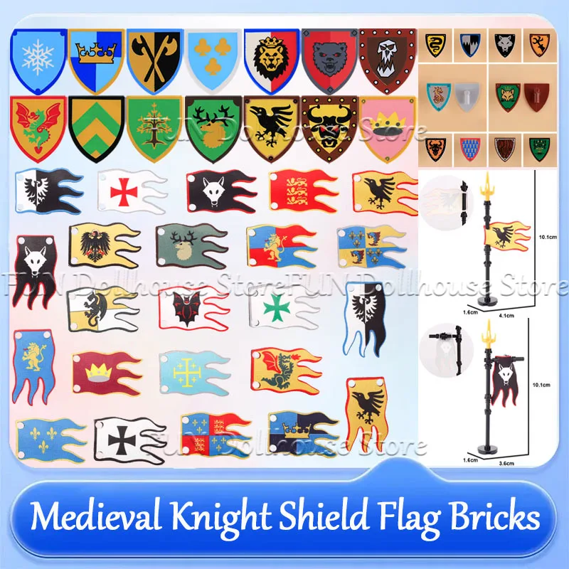 Briques de construction DIY pour château militaire médiéval, figurines de chevalier loup avec drapeau, figurines de soldat roi lion avec accessoires, jouet pour enfant