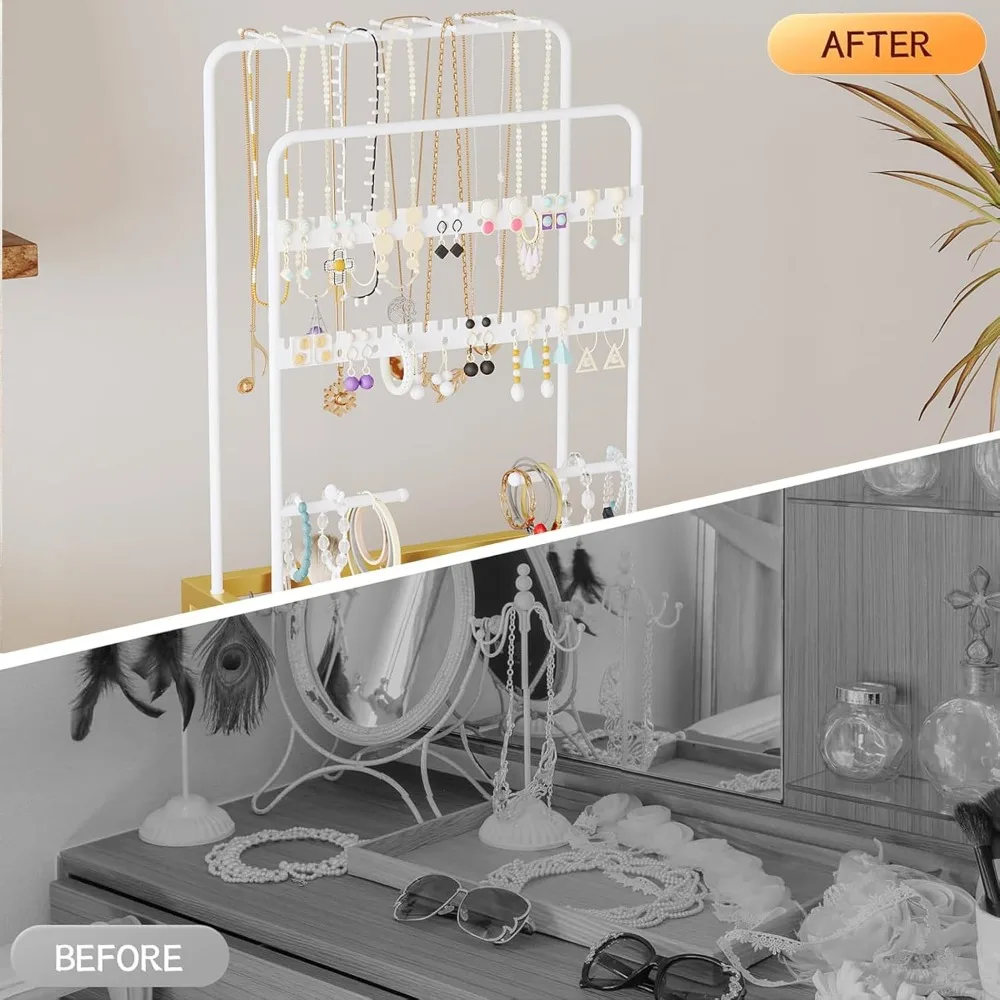 3-Drawer Makeup Organizer Cart with Jewelry Storage, Large Vanity Organizer for Cosmetics Skin Care Perfume Brushes Gold