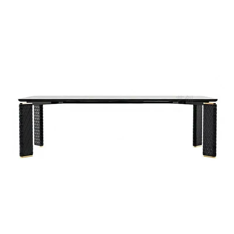 

Light luxury Italian Fansi black natural luxury stone dining table and chairs villa large flat high-end luxury