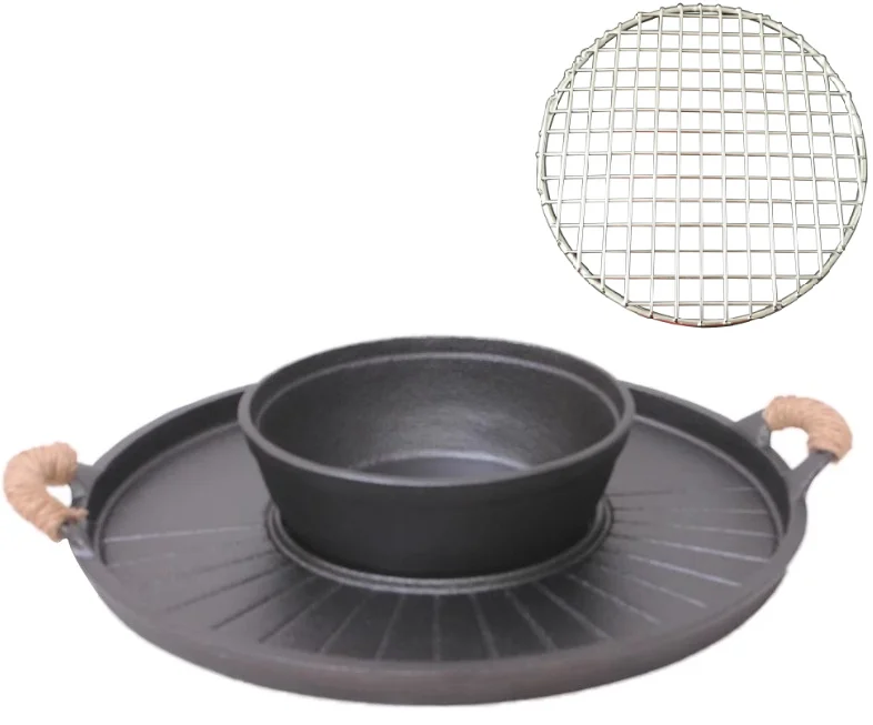 

Roasting integrated pot household multifunctional cast iron hot pot barbecue plate frying roasting dual-purpose pan bbq pot P010