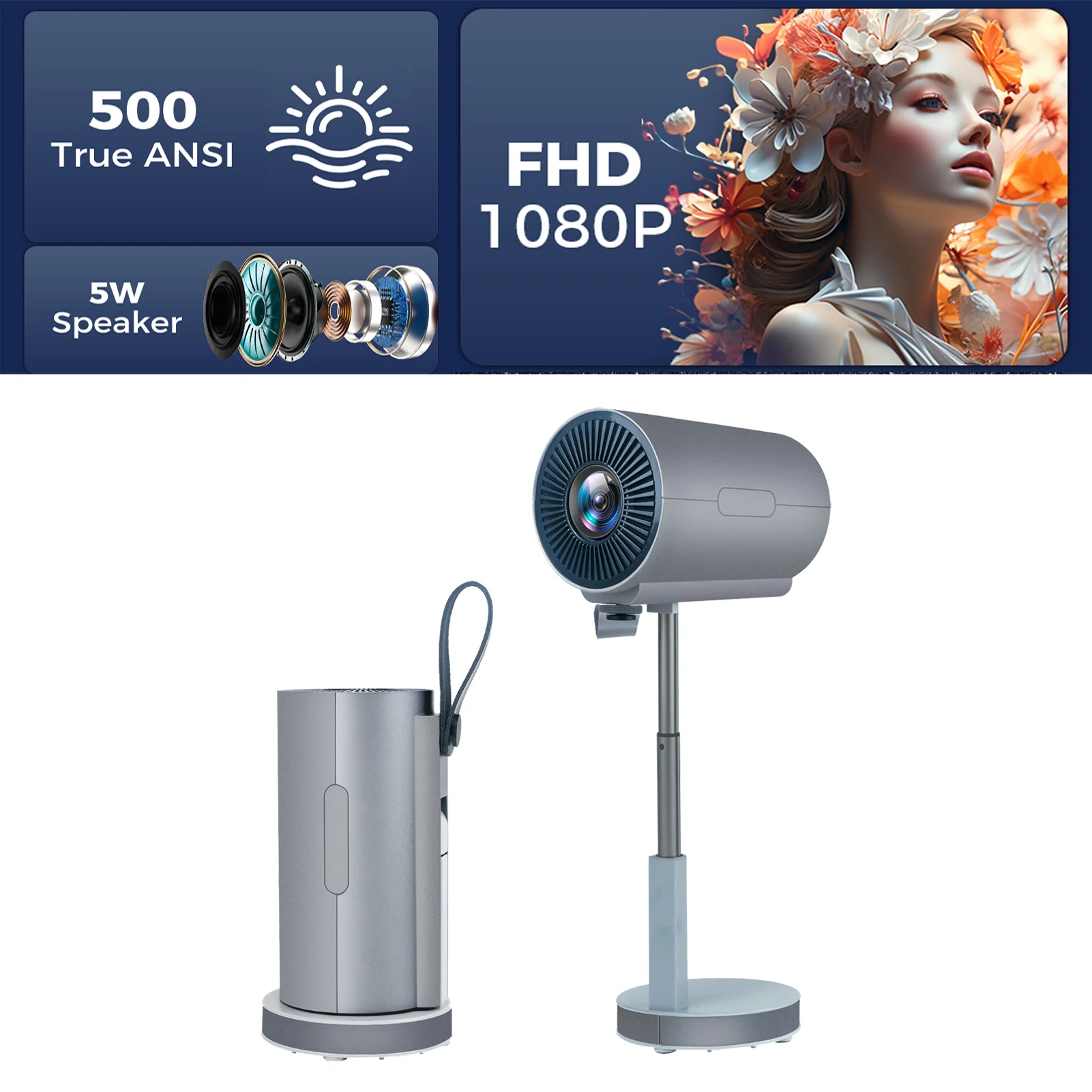

[2025 latest Android 13.0 OS] Mini Projector 4K with Native 1080P 500 ANSI Electric Focus , Home Projector with Foldable Stand