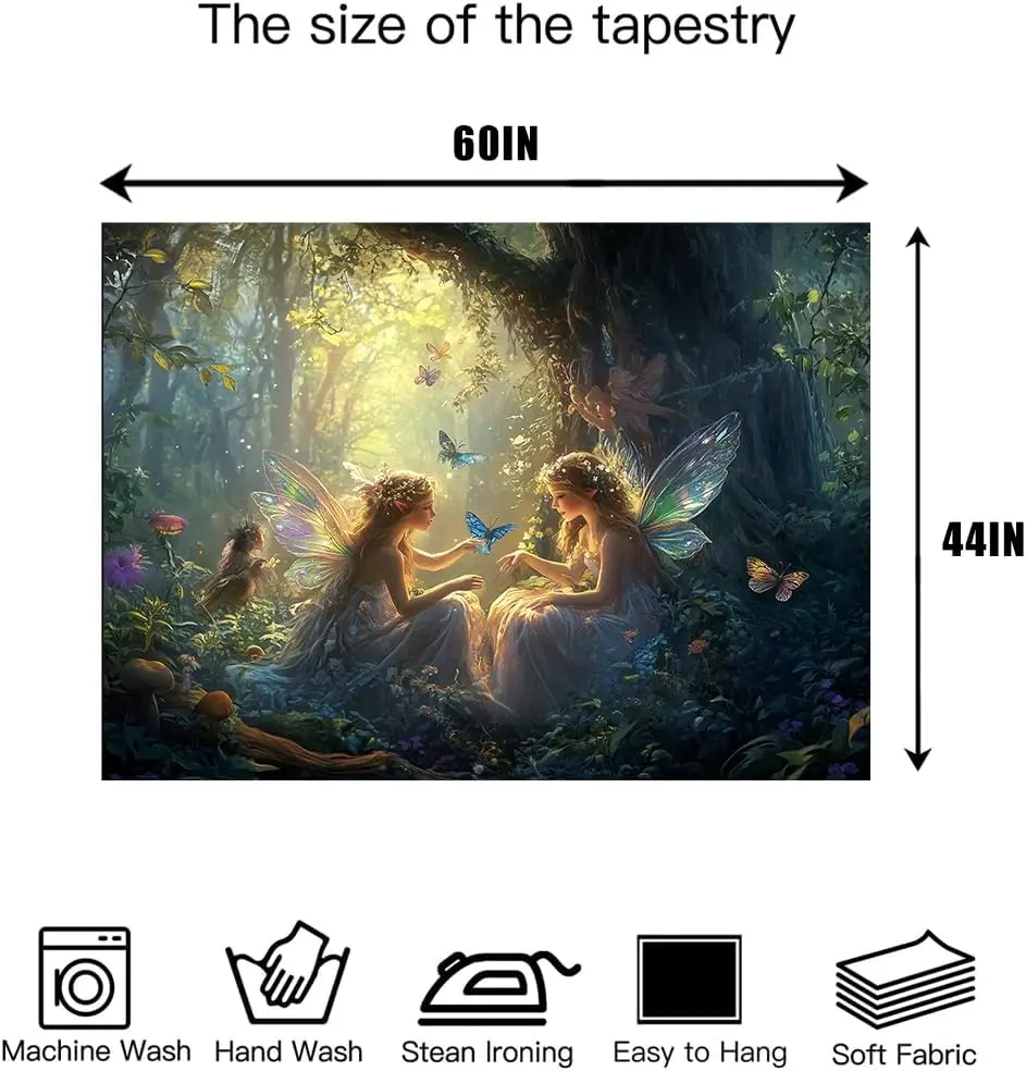 Enchanted Forest Fairy Tapestry Wall Hanging Polyester Art Print Decoration for Fantasy Living Room Bedroom Home Decor