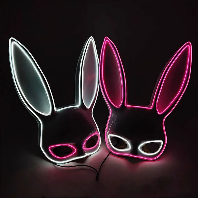 10 Colors LED Glow Carnival Woman Cosplay Masquerade  Bunny Mask neon Cute Long Ears Rabbit masks Party night club bar supplies