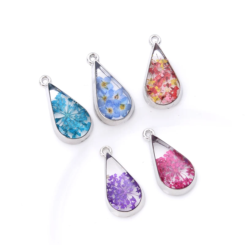 3Pcs Oval Water Drop Tranparent Hibiscus Flower Charms Daisy Petal Pendant for Jewelry Making Earring Necklace