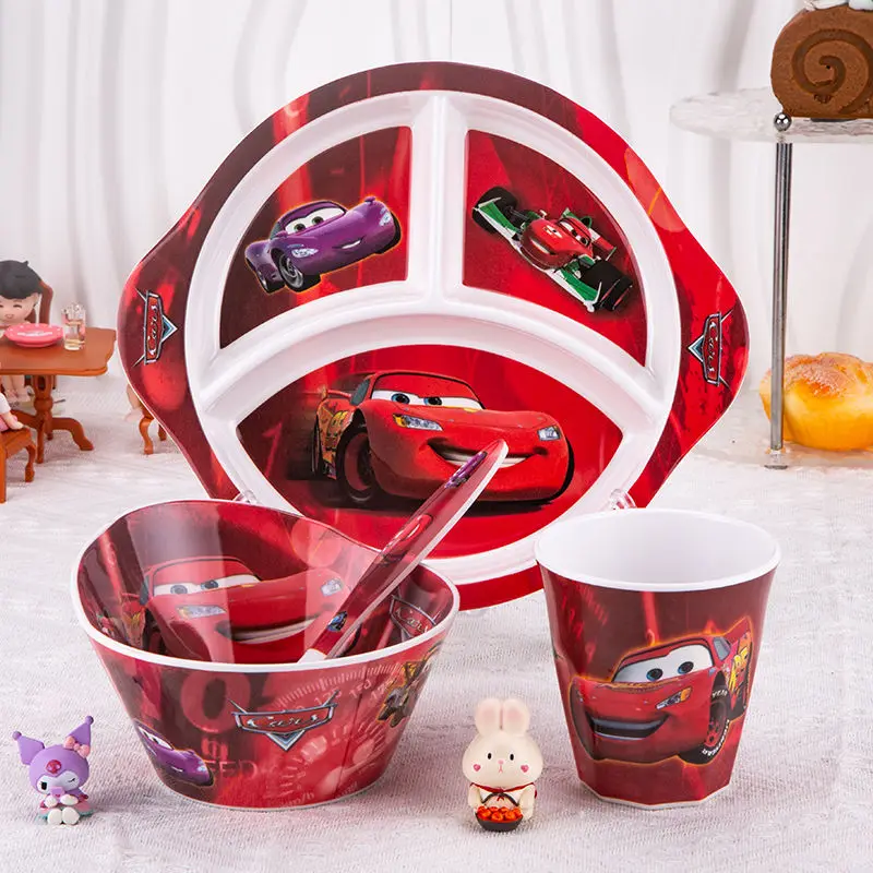 Disney Lightning McQueen anime cartoon cute children's tableware divided plate anti-fall bowl anti-scalding water cup chopsticks