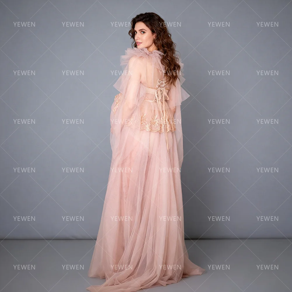 Maternity Dress Photoshoot with Puffy Tulle Sleeves Sweetheart Off-the-Shoulder Lace Bustier Dress for Pregnant Women YW6583D