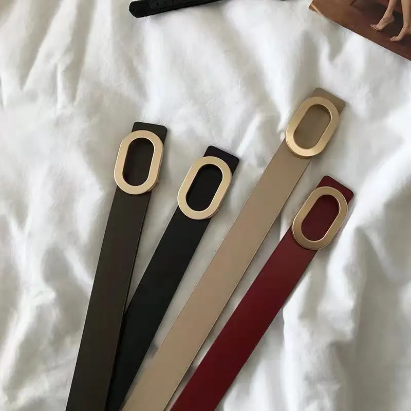 حزام نسائي بإبزيم بيضاوي من النيكل، حزام طالب بسيط وعصري، حزام جينز نسائي مزخرف