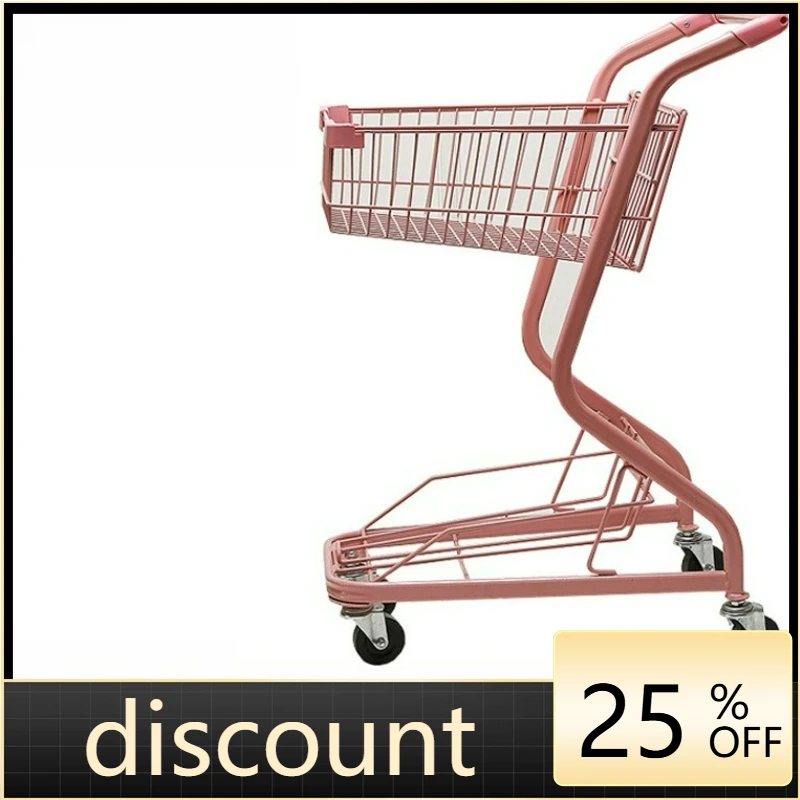 LTT supermarket double layer shopping cart pet snack shop colored metal trolley