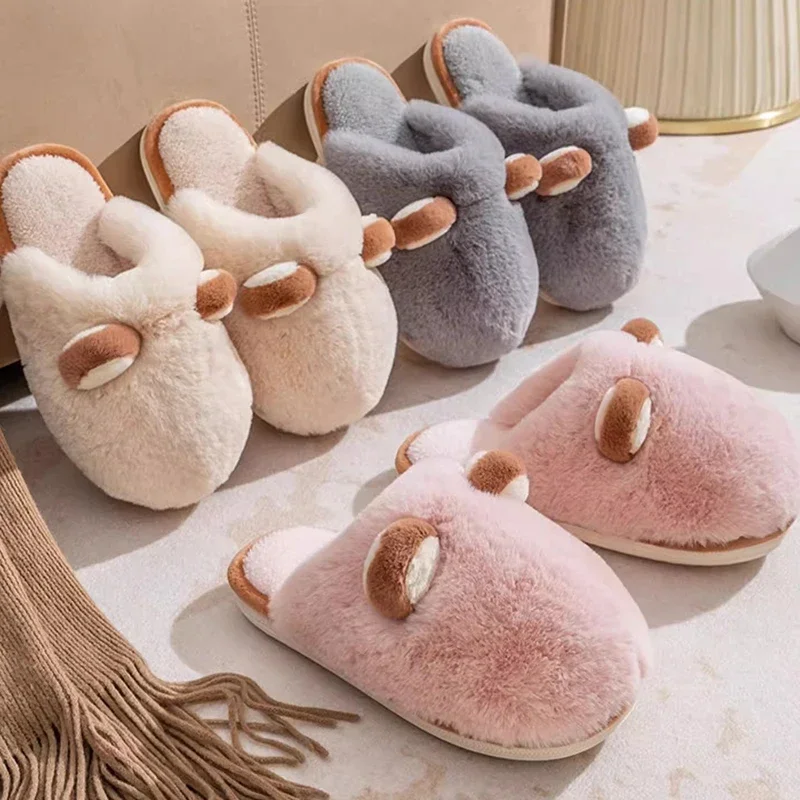 Cotton slippers for women autumn and winter indoor home anti slip and plush insulation men's cotton slippers for external wear