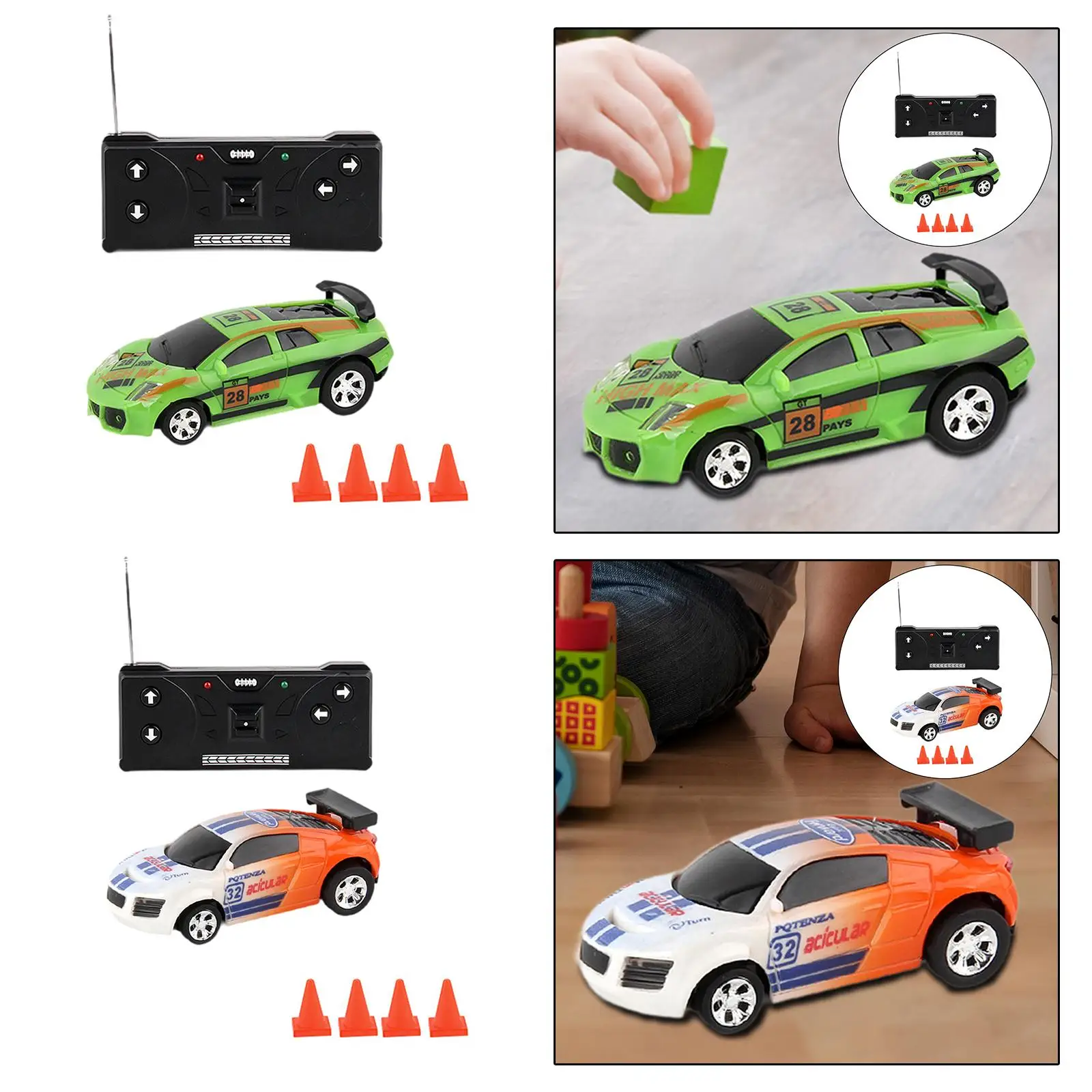 Remote Control Car Miniature Vehicle Gift for Kids Small Pocket RC Race Car Toy with Controller and Roadblocks for Children