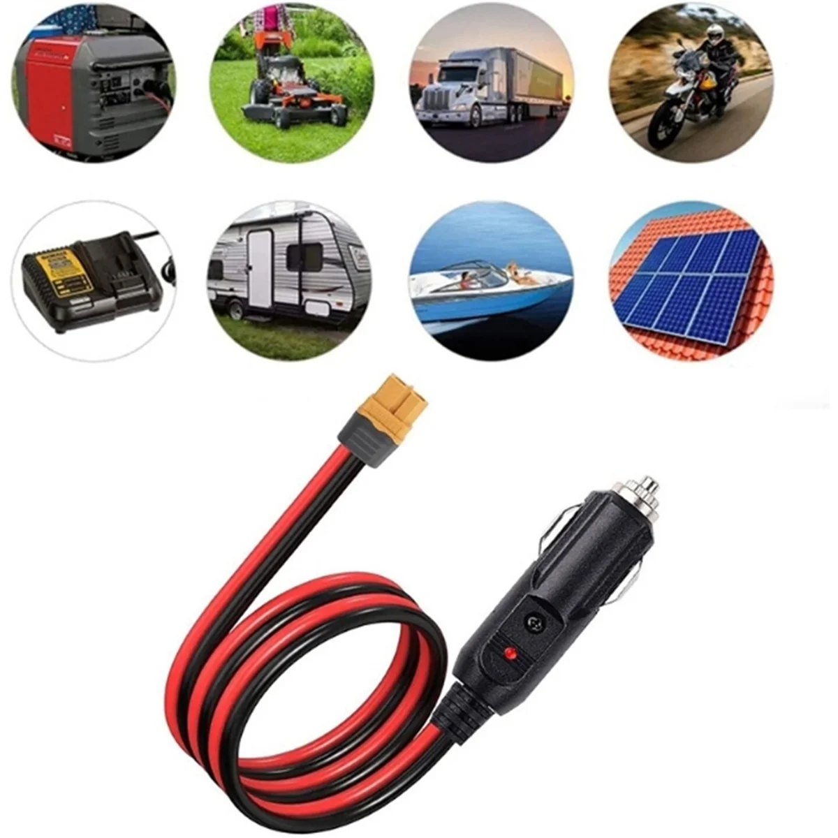 XT60 Connector Extension Cable with Lighter Plug 10FT 14AWG Car Charger and Adapter Cord to Solar Generator