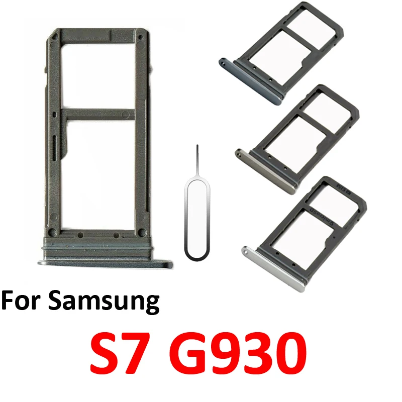 For Samsung Galaxy S7 G930 G930F Phone SIM Card Tray Micro SD Chip Slot Holder Pocket Parts Single Dual SIM With Pin Grey