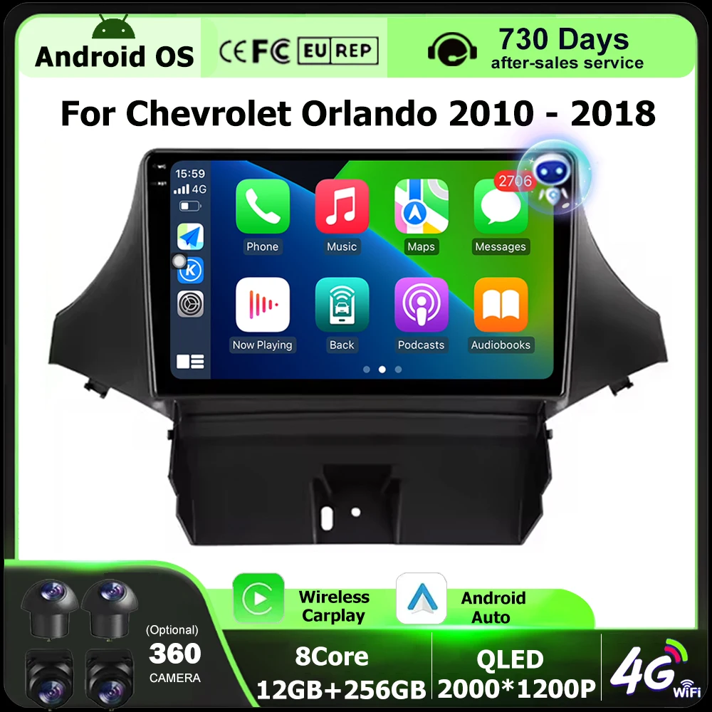

Android Auto Wireless Carplay For Chevrolet Orlando 2010 - 2018 Car Radio Multimedia Player GPS Navigation 4G BT DSP 360 Camera
