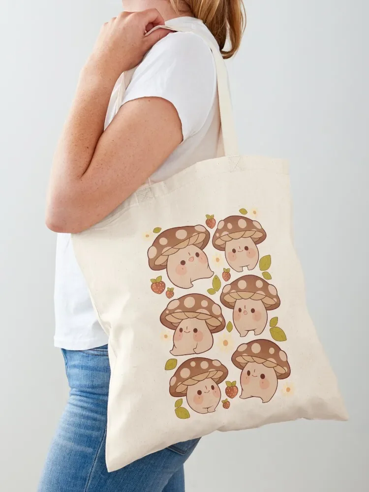 

Mushroom pattern with strawberries and daisies green Tote Bag shopper bag women great bag tote woman shoping