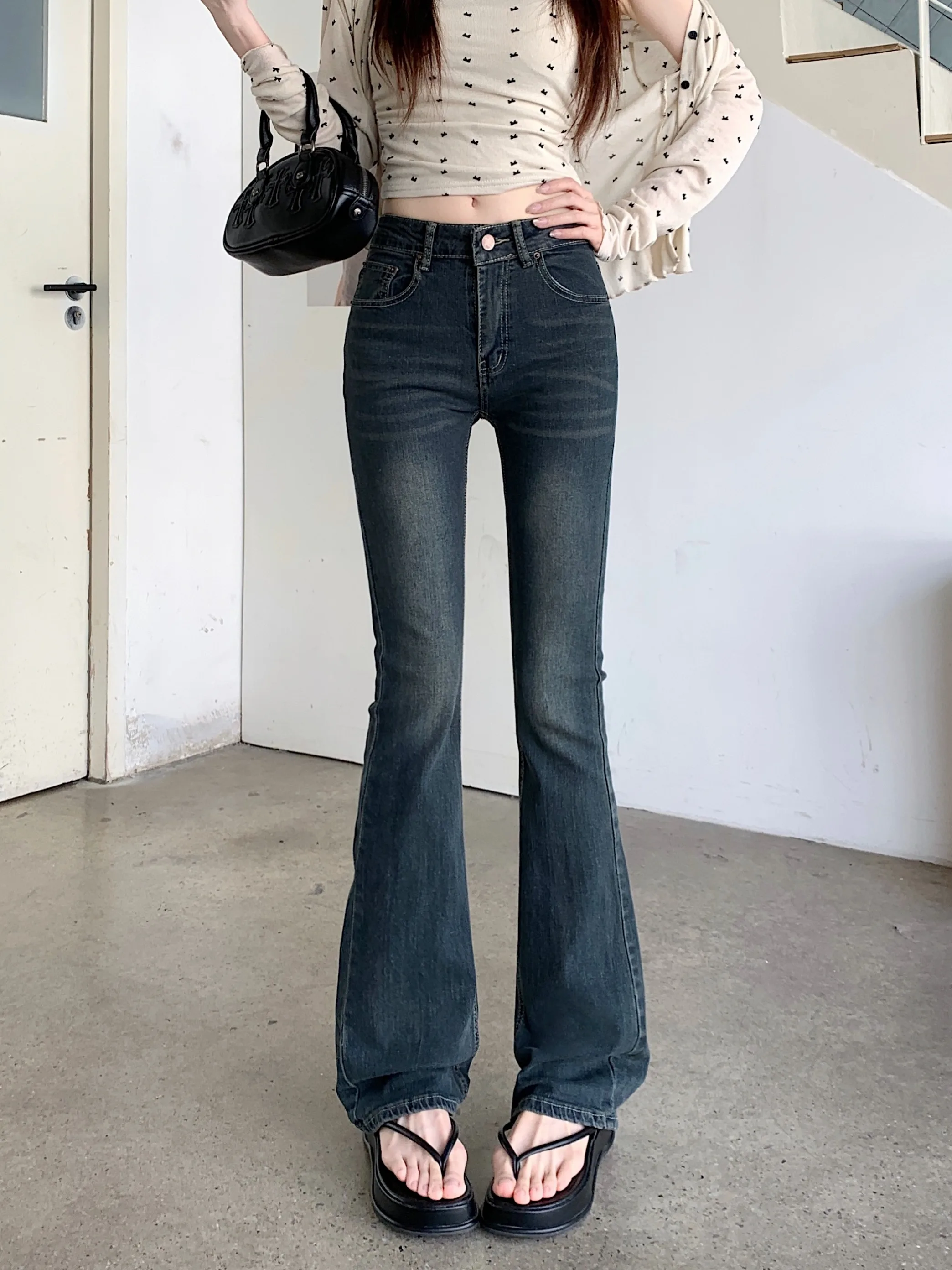 

Slim Fit Washed Denim Pants Women's Spring New Style Elastic Micro Flared Pants Versatile Bootcut Long Trousers