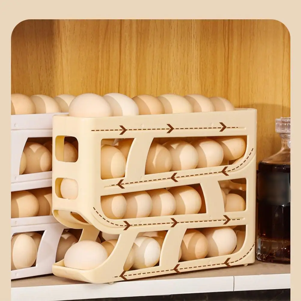 Frigorífico Egg Storage Box, Automatic Scrolling Holder, Grande capacidade, Egg Dispenser, Container for Kitchen