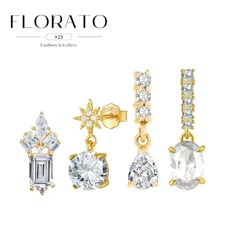 

925 Silver Needle Geometric Oval Crystal Zircon Pendant Stud Earrings Fully inlay Diamonds Luxury Earrings Fashion Party Jewelry