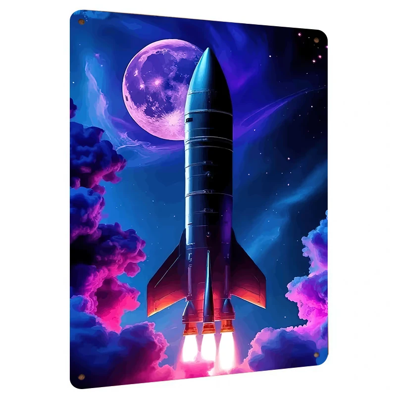 Cosmic Rocket Launch Metal Wall Art Creative Home Decor Modern Space Theme Living Room Bedroom Decoration