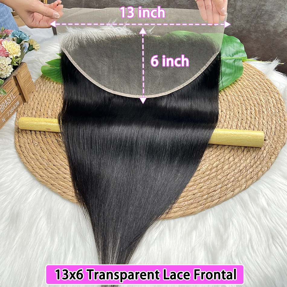 Straight 13x6 Transparent Lace Frontal Human Hair #1B Natural Black Color Preplucked Bleached Knots Invisible Lace Vietnam Hair