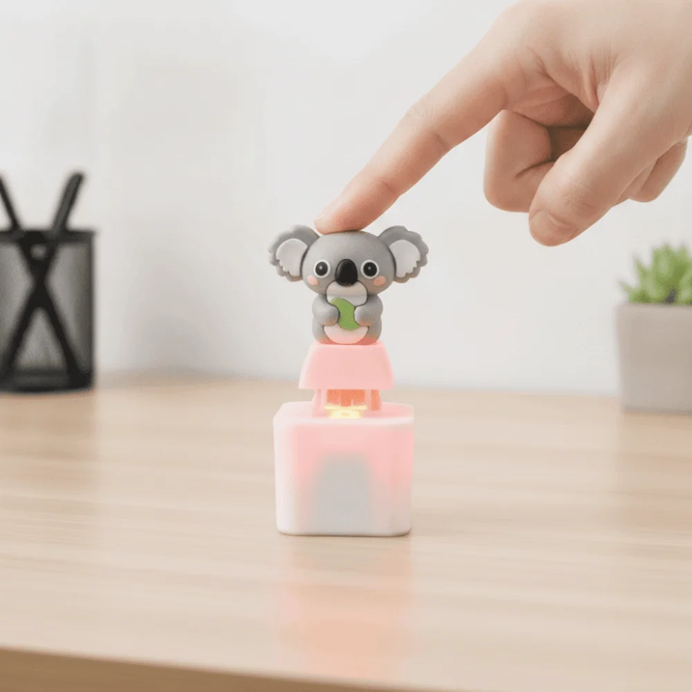 Rechargeable Fidget Button Key Chain Sounding Clicky Animal Keycap Portable Cute-Animal Sound Light Key Ring Office Fun
