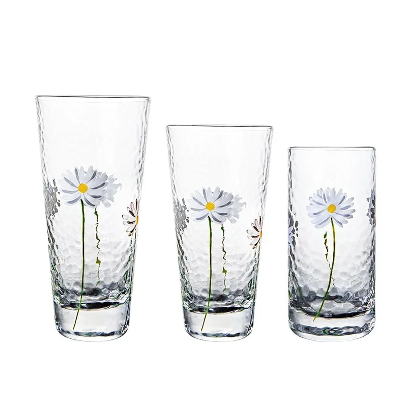 

CX small daisy hammer cup household chrysanthemum Phnom Penh beverage juice milk cup Phnom Penh glass