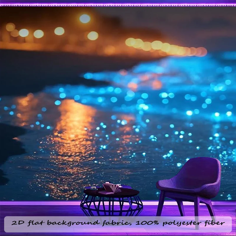 1PC Blue Glowing Ocean Art Print Backdrop Banner, Bedroom Living Room Photo Background, Polyester, Home Decor, Wall Art
