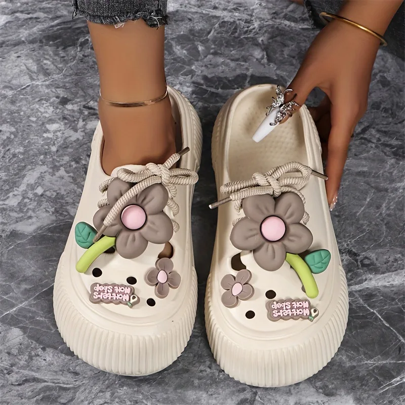 

Women Platform Slippers DIY Flower Decoration Fashion Clogs Soft EVA Female Home Street Slides Close Toe Ladies Leisure Sandals