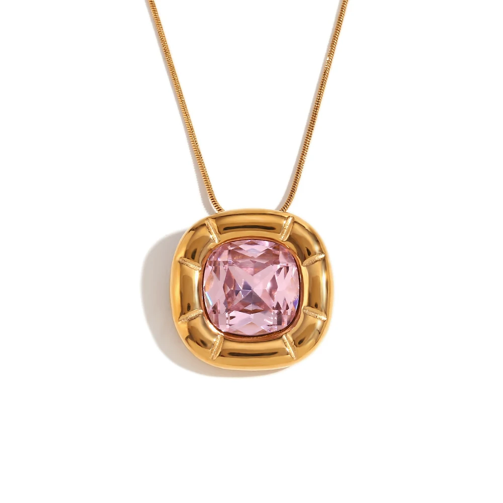 Women's 18K Gold Plated Zircon Rounded Square Necklace Earring Ring Set