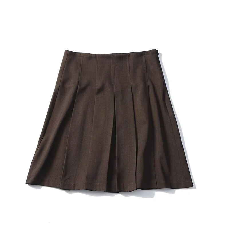 YENKYE New Temperament Style Minimalist Versatile Pleated Mini Skirt Women High Waist Side Zipper A-line Vintage Office Skirts