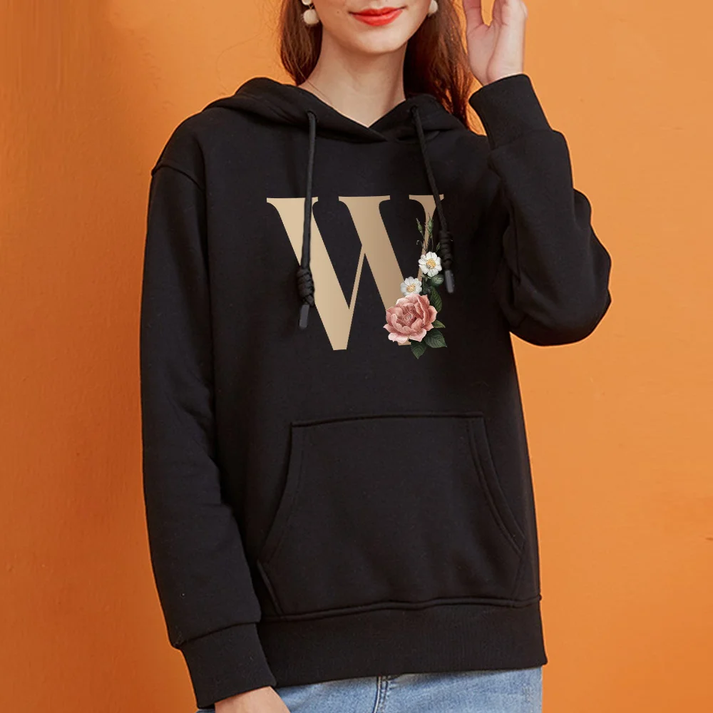 

Womens Clothing Street Sweatshirt Hoodie Letter W Printing Long Sleeves Casual Baggy Ladies Tops Autumn Fashion Pullover Tops