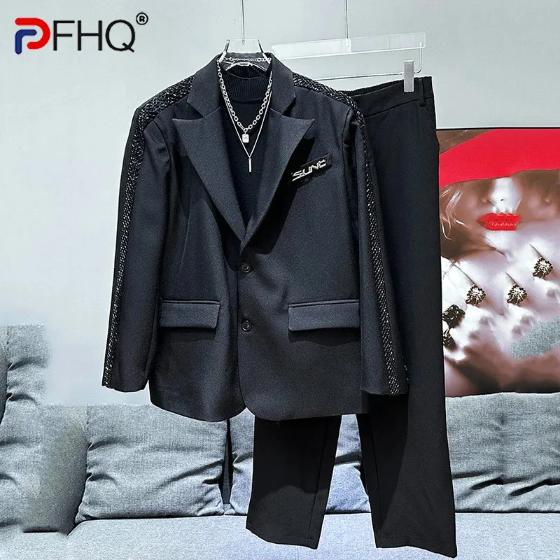 

PFHQ 2024 Trendy Casual Loose Fitting Suit Two-piece Set Men's Trendy High Street Solid Color Darkwear Male Sets 21Z5406