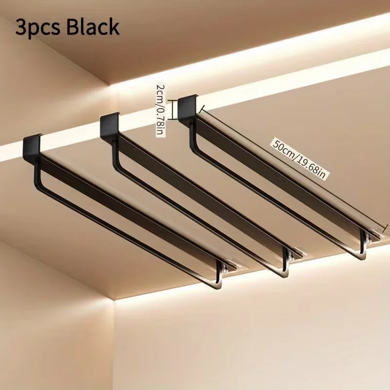 3pcs Wardrobe Hanging Rail Top Mounting Rail Closet Interior Clothes Hanging Rod Clothes Organizer Space-Saving Storage Pole