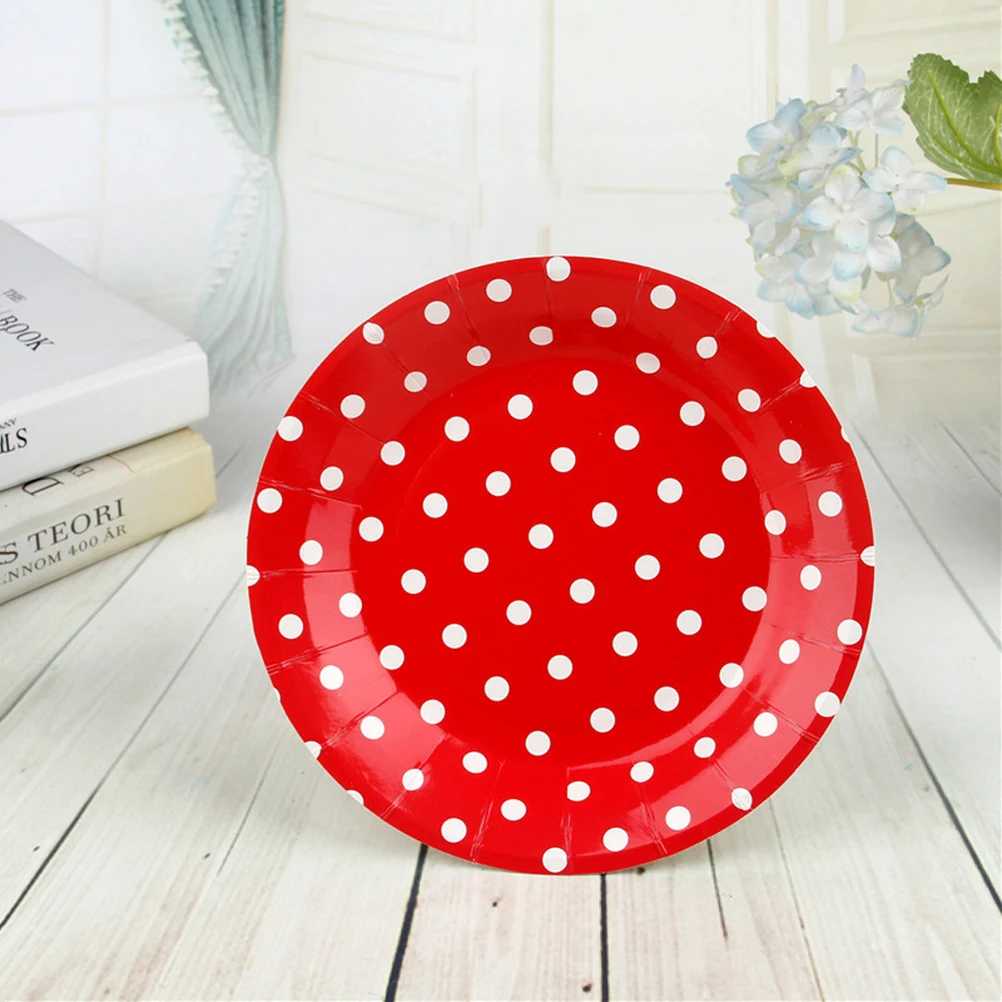 

20Pcs Disposable Paper Plates Red Polka Inch Birthday Party Shower Graduation Cake Tray Party Tableware