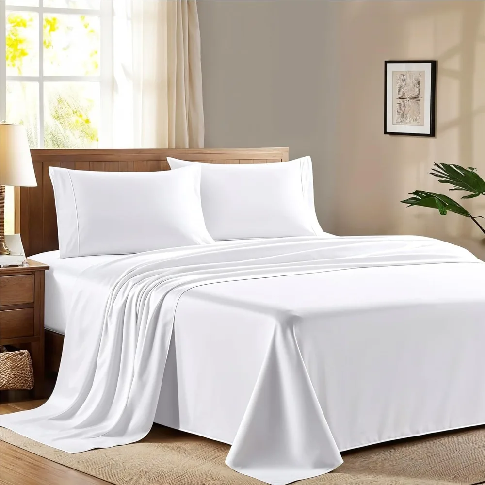 

Ashton Sheets 100% Egyptian Cotton King Size Sheet Set - 600 Thread Count Egyptian Cotton Sheets Set for King Size Bed (4 Pc, Wh