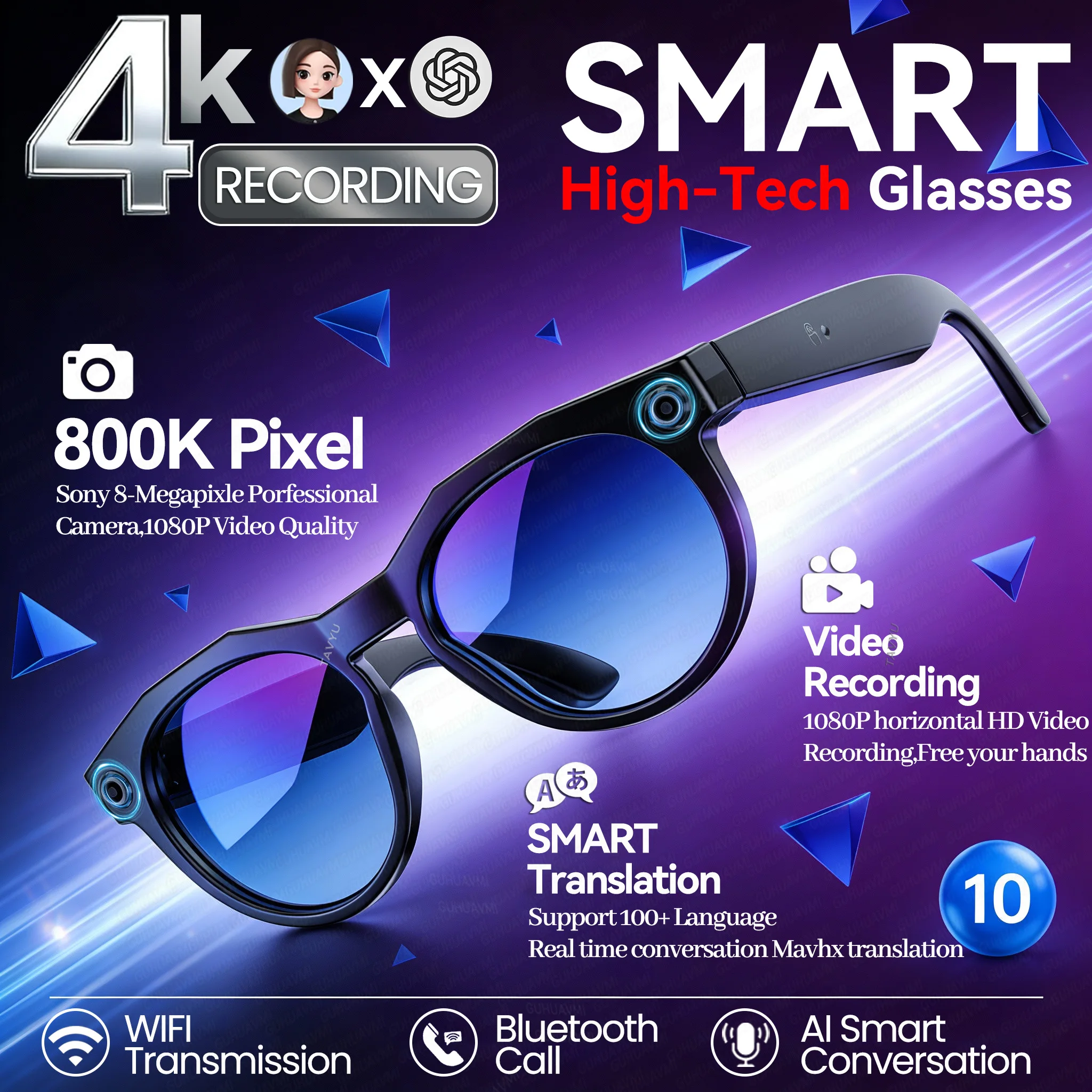2026 الذكية 800K AI نظارات مع 1080P كاميرا الدردشة GPT اللمس نظارات شمسية رياضية بلوتوث الاتصال مشغل موسيقى للرجال النساء الهدايا #1