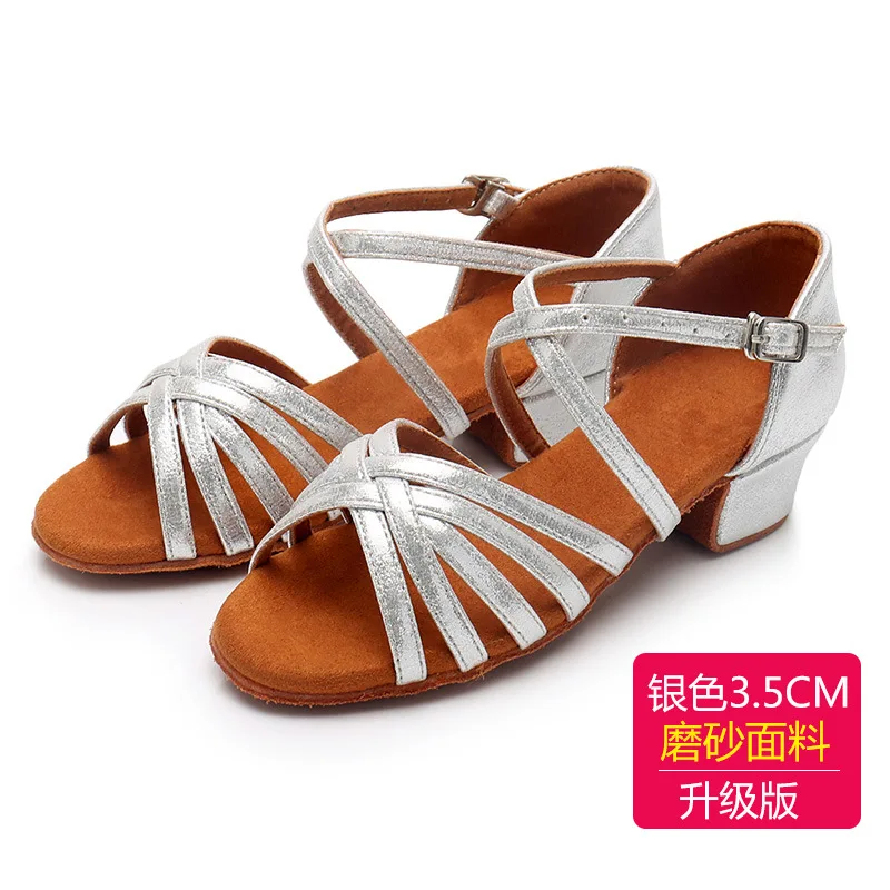 

Four Seasons Stage Dance Shoes Children Soft Sole Beginner Shoes Kids Latin Dance Shoes Girls Mid-Heel Cha-Cha Performance Shoes