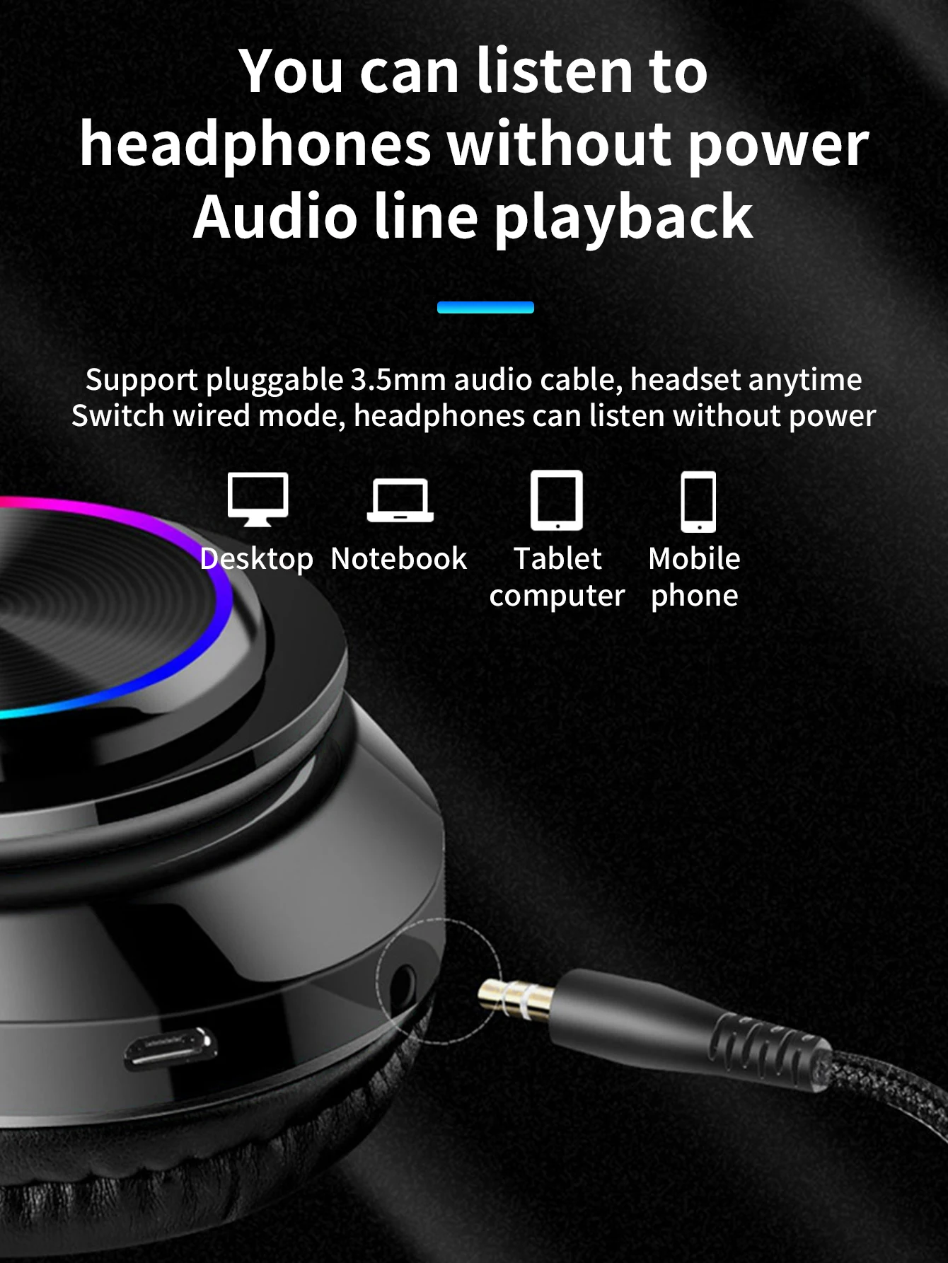 Description Picture 5 of itemWireless Bluetooth stereo noise-canceling headset gaming headset foldable LED Headset Music Headset