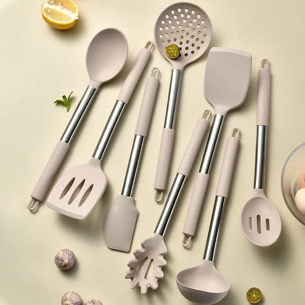 

Stainless steel silicone kitchenware spatula 8-piece household kitchenware soup spoon frying shovel kitchen baking set