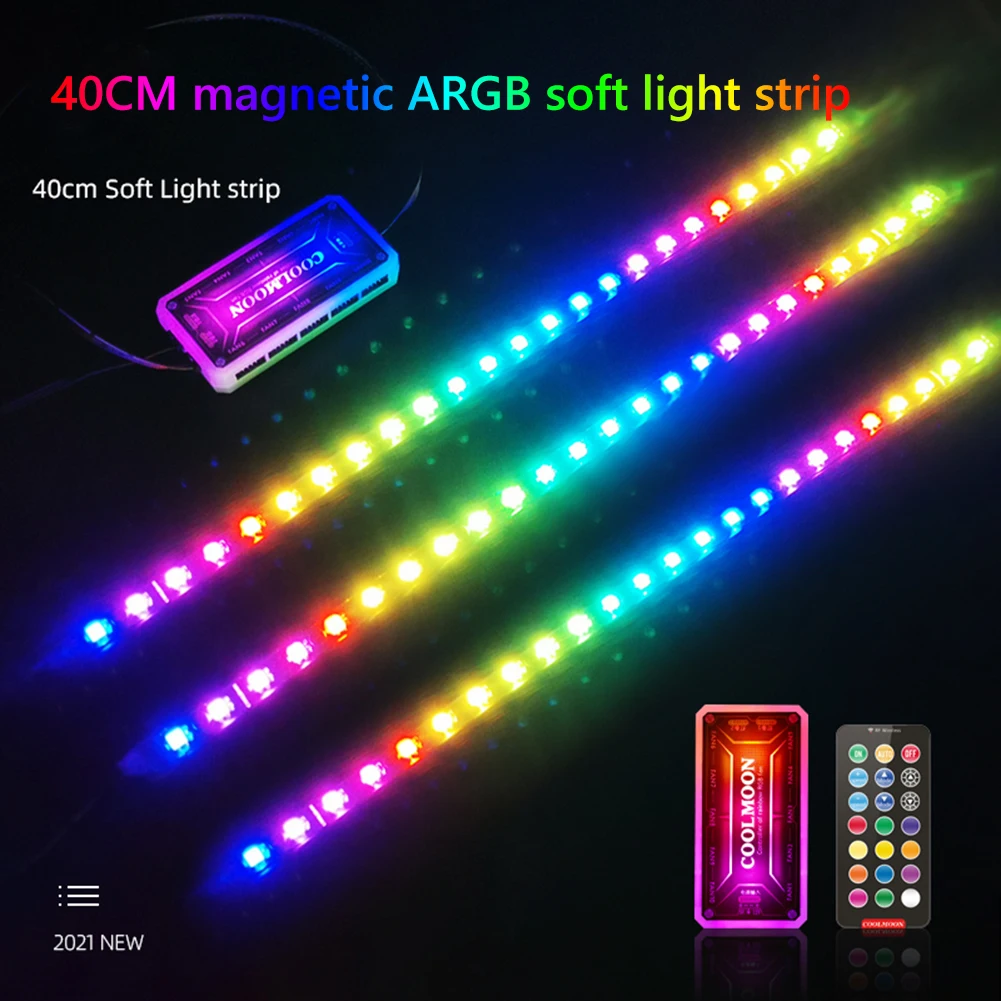 COOLMOON RGB Gaming LED Strip Light 5V ARGB Line for Aura Sync Motherboard Control PC Computer Case 40cm 4Pin RGB Light Strip