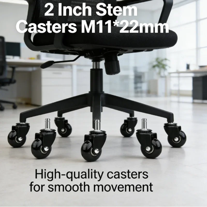 (5 packs) 2 Inch Black PU Transparent Universal Wheel Snap Spring Caster Furniture Office Chair Strong Load Bearing