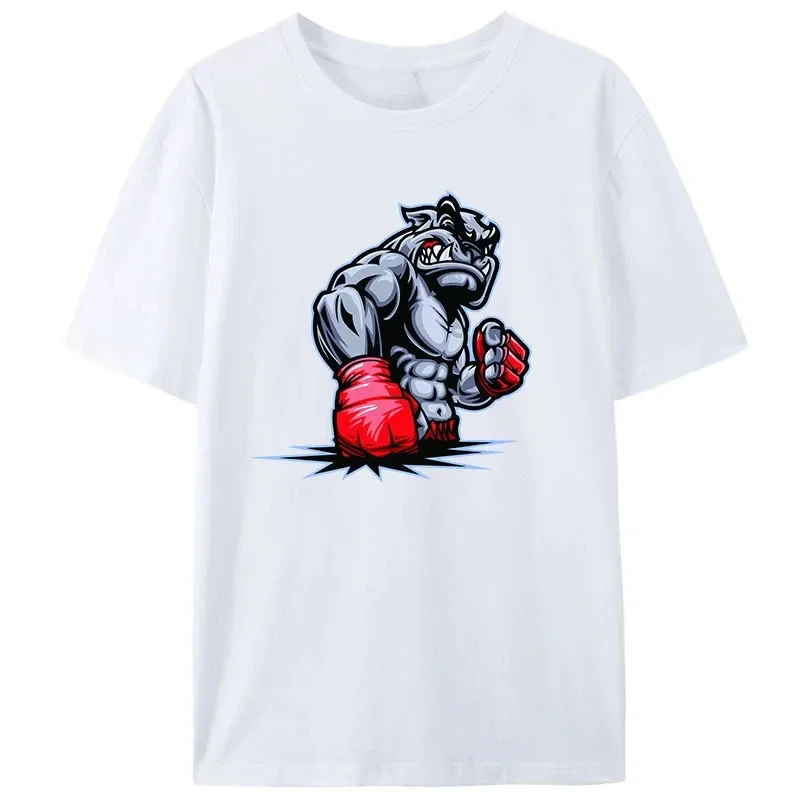 For mens Fashion Casual Soft Short Sleeve Loose MenTees Comfortable 2024 Men's T-shirt Boxing Dog Printed Tops Cotton T-Shirts