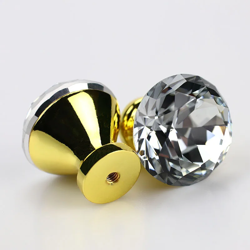 25-40mm Diamond Shape Design Crystal Glass Knobs Cupboard Drawer Pull Kitchen Cabinet Door Wardrobe Handles Hardware