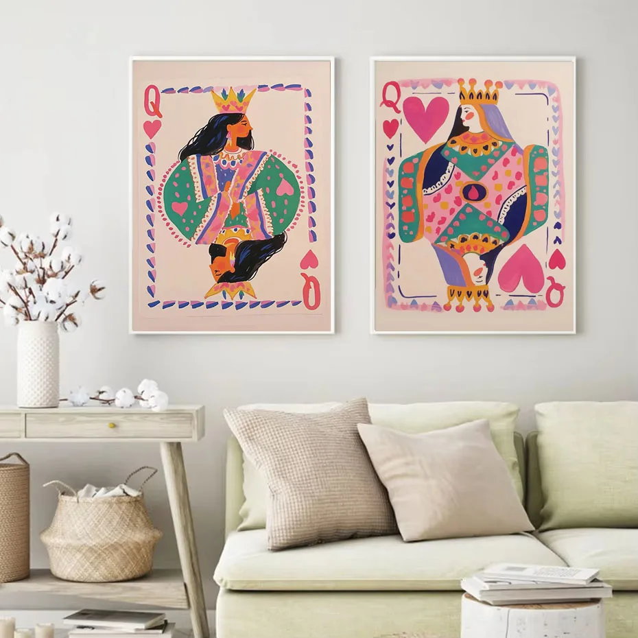 1pc Colorful Queen of Hearts Playing Card Art Poster Fashion Minimalist Playing Card Teenage Trend Home College Style Dorm Decor