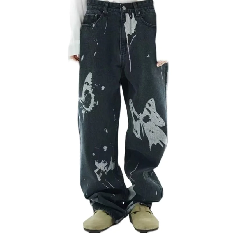 

REI Nas Fancy Club Print Jeans Women's Straight Leg Long Pants l Waist Zipper Closure Spring 2023