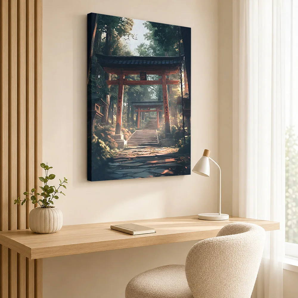 Japanese Shrine Torii Landscape Gallery Wrapped Canvas Print Customized Photo, Natural Color Detail Wall Art For Living Room