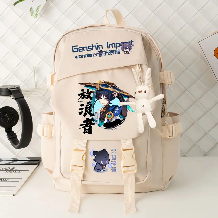 Genshin Impact Wanderer Double Shoulder Bag Large Capacity Junior High School Boys And Girls Student Anime Casual Backpack