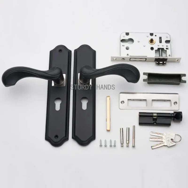 1 set of aluminum alloy indoor silent door lock with sturdy handle, kitchen, bedroom, home wooden door lock with key included